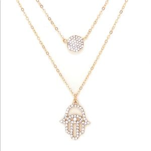 Gold Rhinestone Hand Of Fatima Necklace